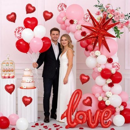 ESAG Valentines Day Balloon Arch Kit, Pink Red White Balloon Garland with 32" LOVE/ 22"Explosion Star/ 5" Heart Foil Balloon for Galentines Mothers Day Wedding Engagement Anniversary Party Decorations
