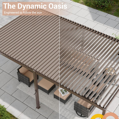 SANLUCE Patio LED Louvered Pergola, 12x20 Ft Outdoor Metal Pergolas with Adjustable Roof and LED Strip Lights, Easy Assembly Outdoor Pergola for Patio, Garden, Deck, Backyard(Brown)