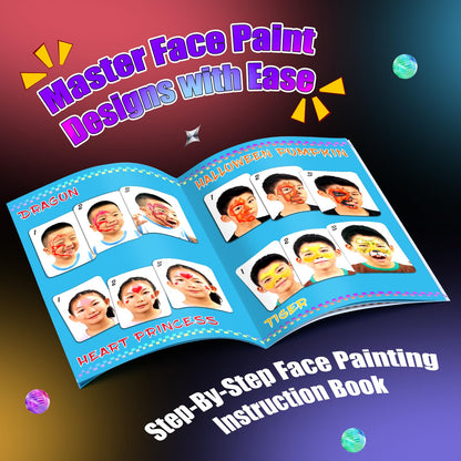 Fenmay Face Painting Kit for Kids, Non-Toxic and Hypoallergenic Face Paint Makeup Kit| with Stencils, Book, Easy to Use and Safe for Kids, Fun for Halloween, Birthday Party, School Event