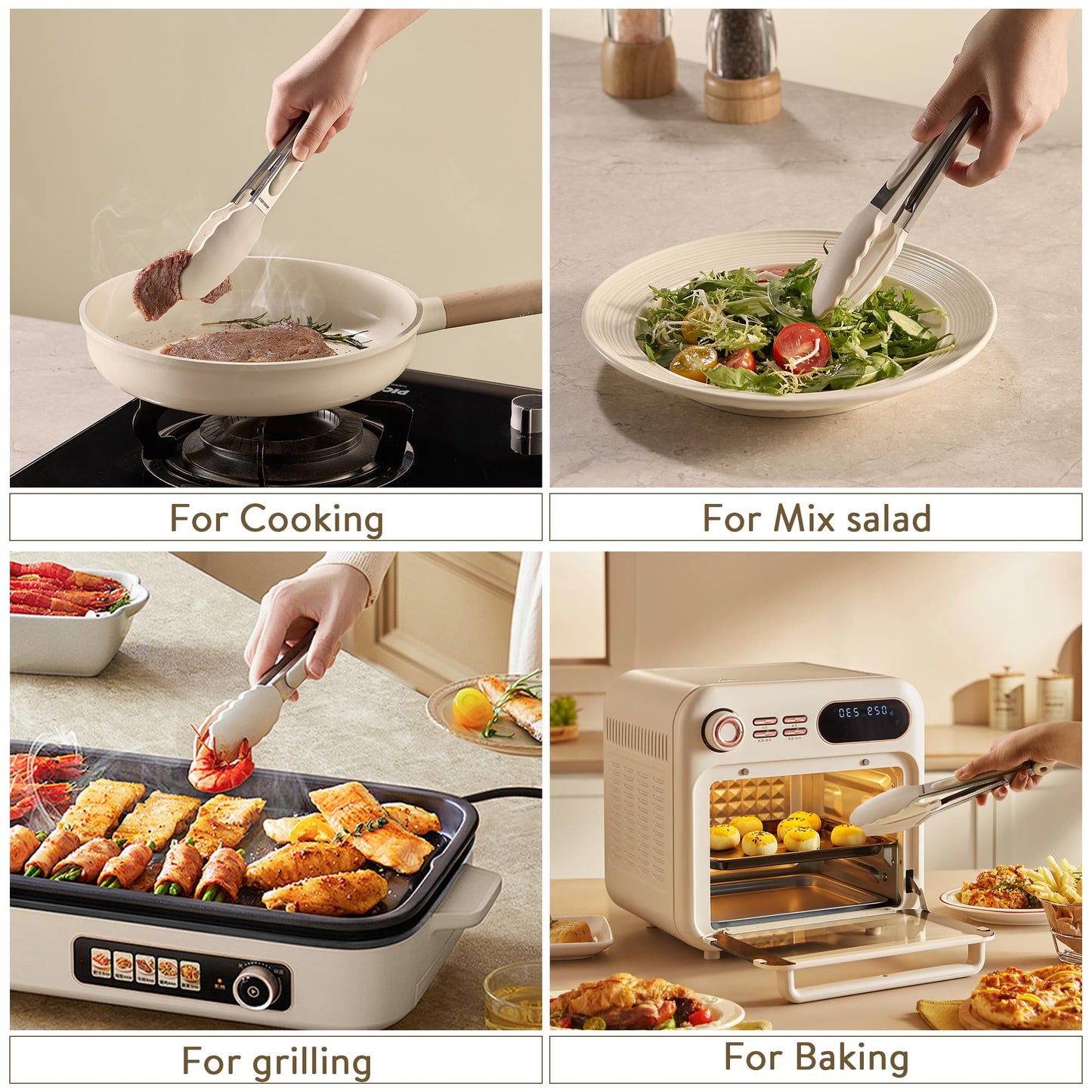 CAROTE Tongs for Cooking Heat Resistant Stainless Steel Kitchen Tongs with Non Scratch Silicone Tips, Perfect for Nonstick Cookware, BBQ Tongs Set of 3 (7"+9"+12")