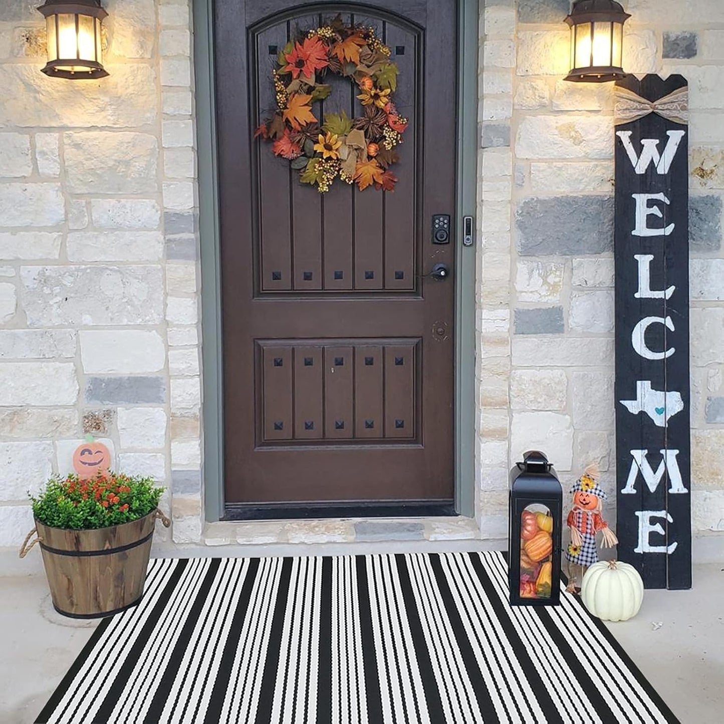 Black and White Striped Outdoor Rug, 27.5"x43" Hand-Woven Reversible Front Porch Mat for Entryway and Laundry Room