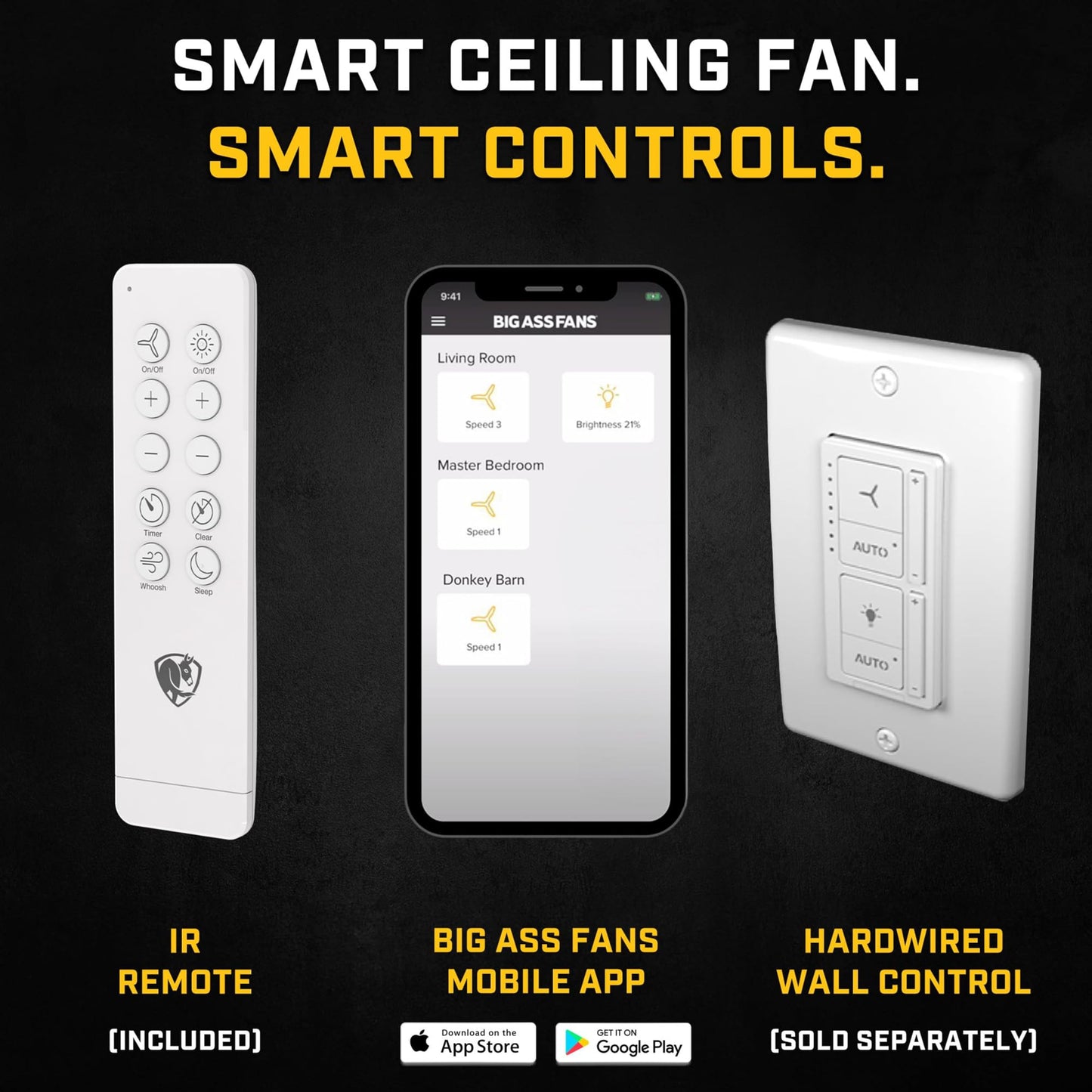 Big Ass Fans – Haiku L, Smart Ceiling Fan – Energy Efficient Cooling for Home, Bedroom, Office, Living Space, and More – 16 Lighting Settings with 7 Speed Settings – 52” - Caramel/Black
