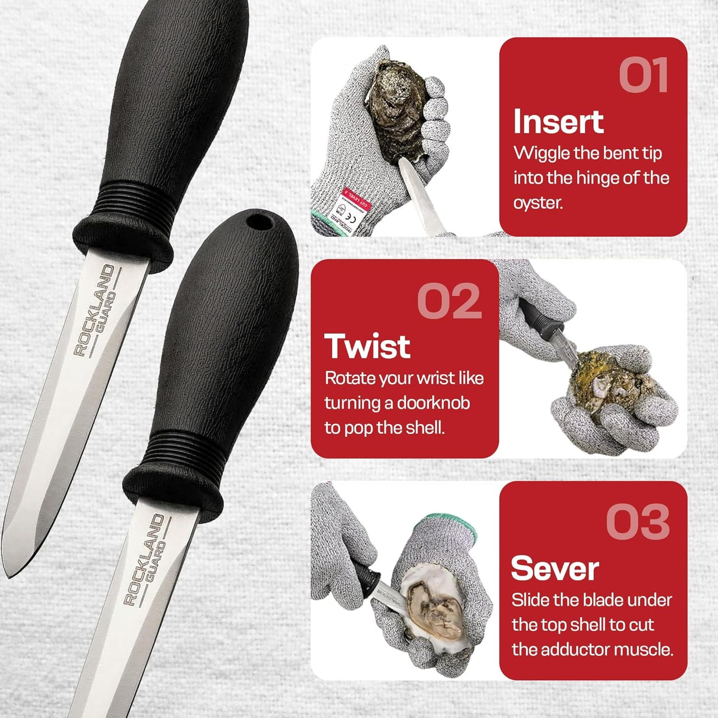 2-Pack 3.5 420 Set Set 2 Rockland Guard Oyster Shucking Knife - Heavy Duty Stainless Steel Shucker for Clams
