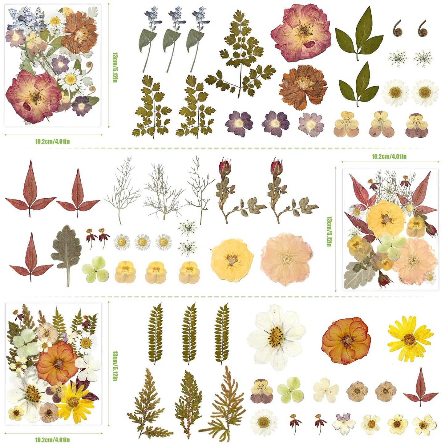 110Pcs Dried Flowers for Crafts, Dried Pressed Flowers for Resin Molds, Retro Style Dry Leaves Kit for Art Crafts Resin Jewelry Making Scrapbook Supplies Card Soap Candle DIY