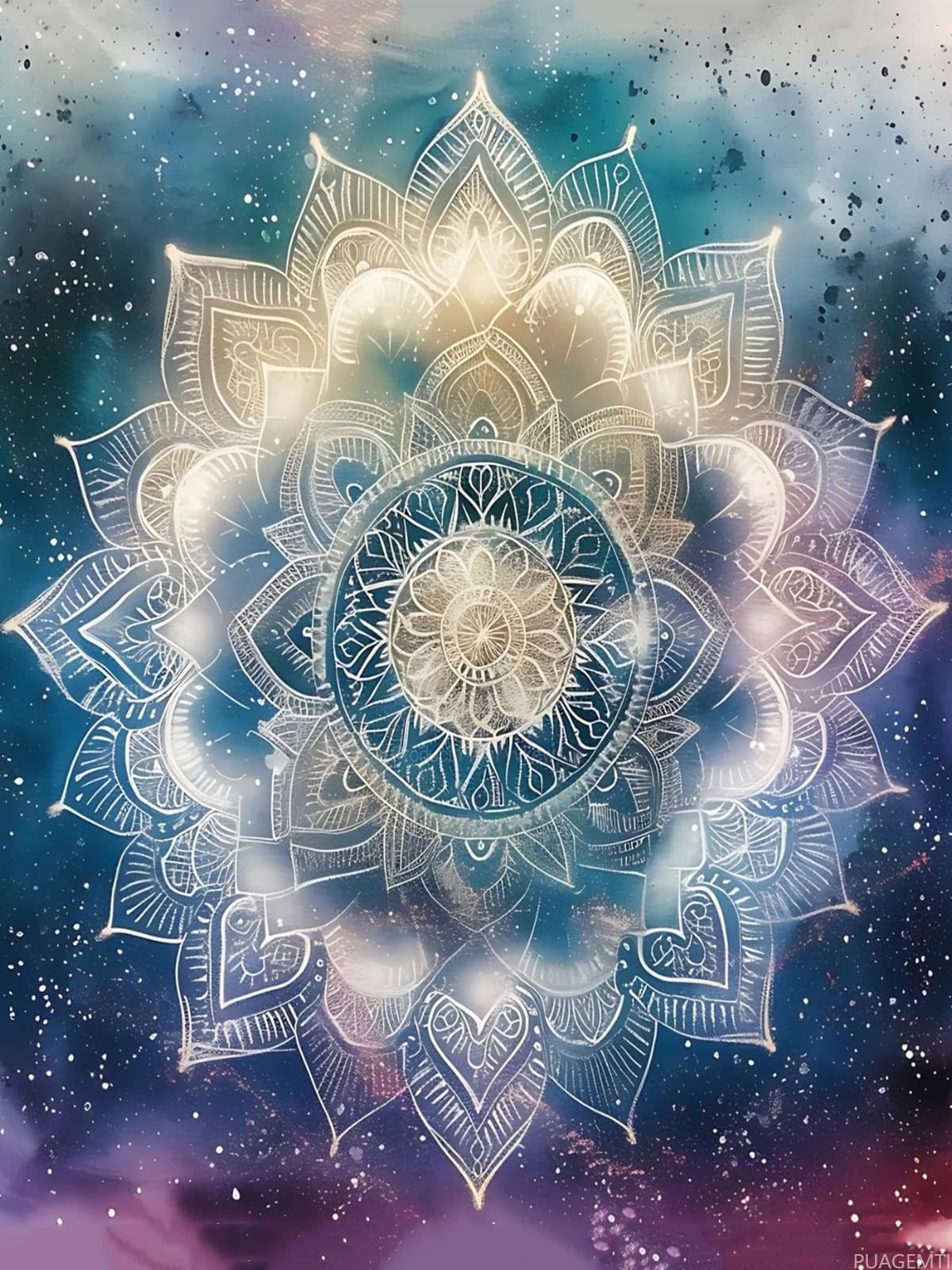 PUAGEMTI Mandala Floral Watercolours Galaxy Diamond Painting Kits Mandala Flower Diamond Painting, Full Round Diamond Art Kits, Home Wall Decor 12x16 inch