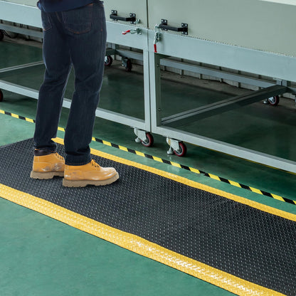 3' x 12' ESD Anti-Fatigue Conductive Mat, Durable Heavy Duty Diamond Plate, Soft Sponge Ergonomic Mat, Non Slip Waterproof Floor Mats for Commercial&Industrial Work Thick 3/4” Black with Yellow Border