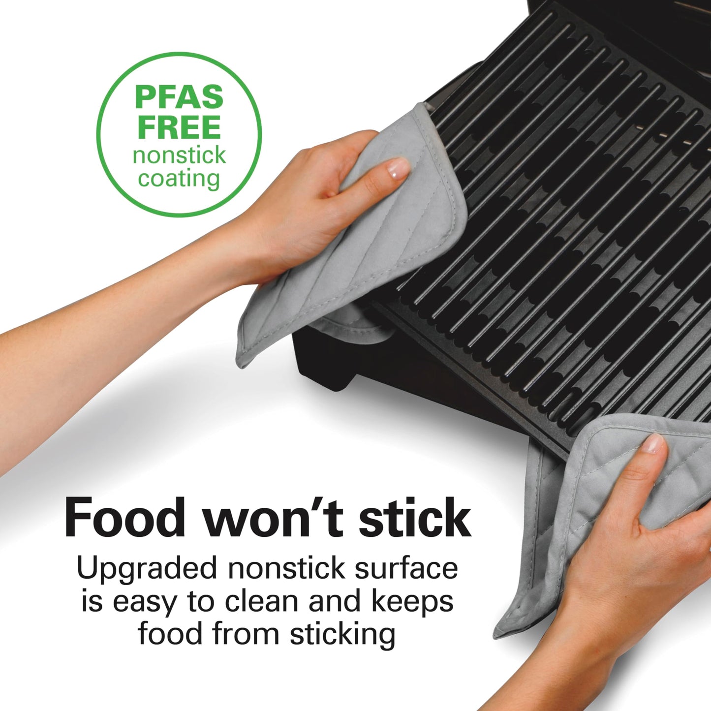 Hamilton Beach Electric Indoor Searing Grill with Viewing Window & Adjustable Temperature Control to 450F, 118 sq. in. Surface Serves 6, PFAS-Free Removable Nonstick Grate, Stainless Steel
