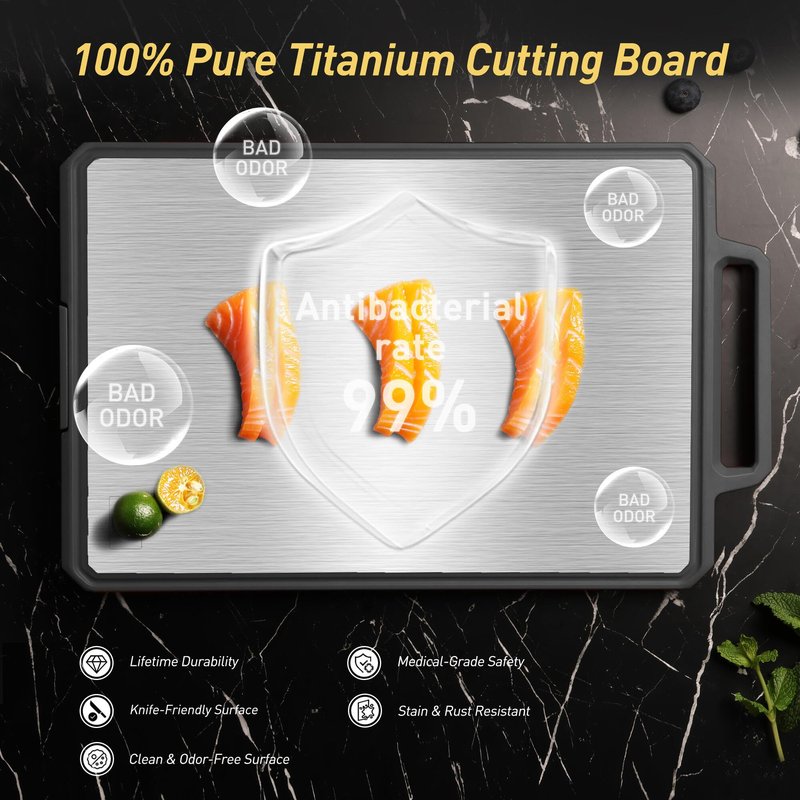 Titanium Cutting Boards for Kitchen Chopping Board with Handle Large Big Small Kitchen Meat Butcher Block 2 in 1 Pure Titanium and Wheat Straw PP Not Wood Bamboo Plastic Silicone Teak Morandi Blue