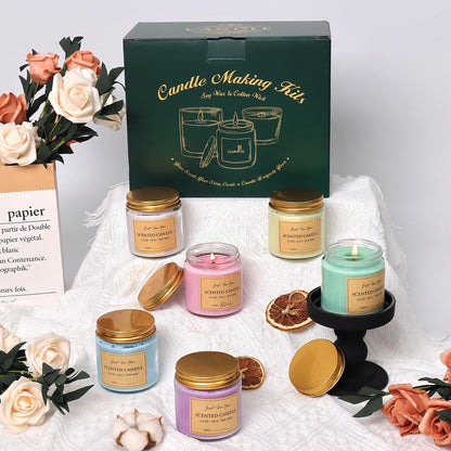Aeraroma Candle Making Kit for Adults, Soy Candle Making Kit for Beginner - DIY Starter Candle Making Supplies with 900ml Candle Make Pouring Pot & Glass Jars, Perfect for Home Decorations