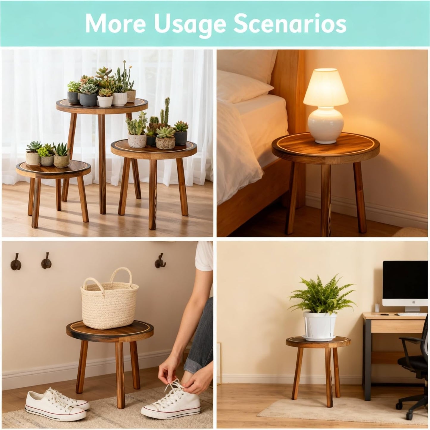 AMVAQKER 3 6-15 Inch PCS Wood Plant Stands Indoor, Three Sizes of Plant Stands Suitable for Pots, Single Plant Holder
