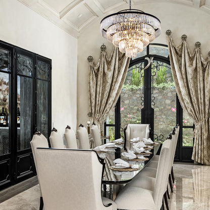 Wellmet Crystal Chandelier, 6-Tier Large Luxury Crystal Chandelier, 31'' Black Crystal Pendant Light for Living Room, Dining Room, Bedroom, Entryway, Hallway, Corridor,