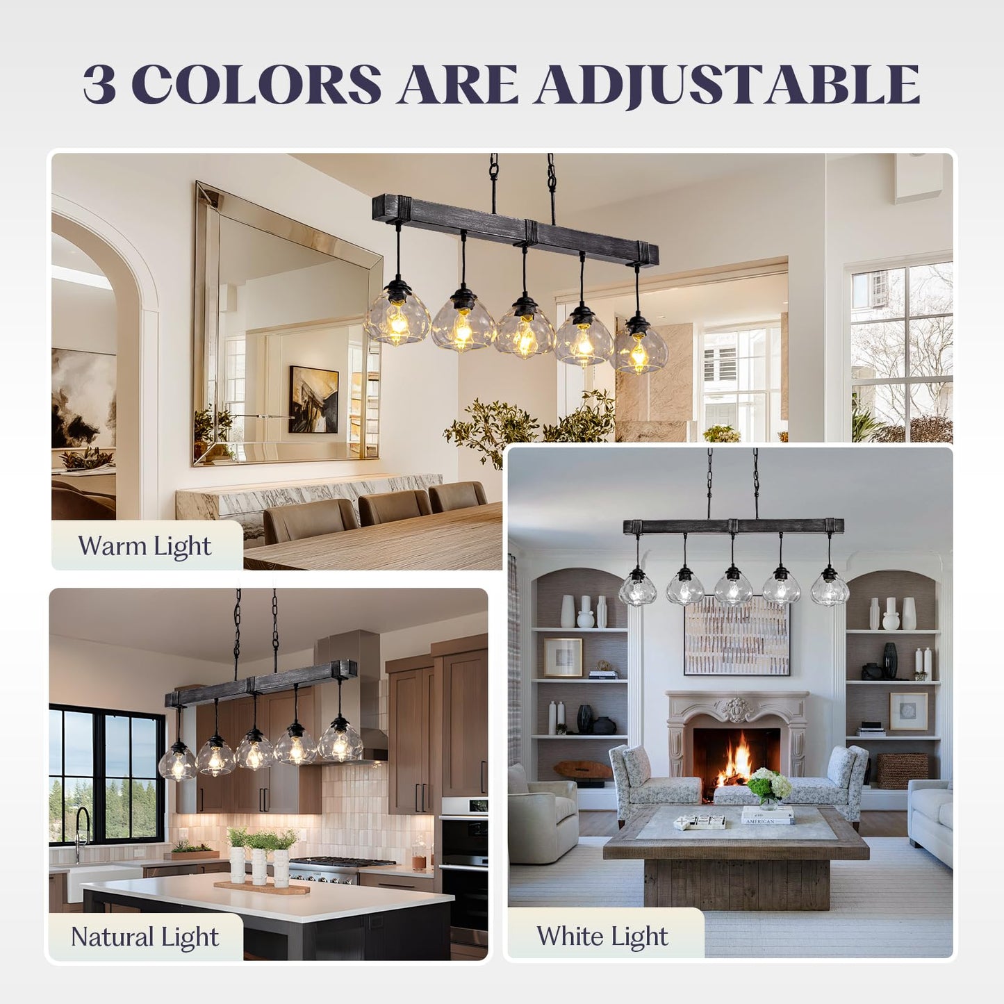 7PMBEANE Linear Chandelier for Dining Room, Modern 5-Light Kitchen Island Lighting,Black Farmhouse Linear Chandelier with Glass Shades, L39IN+W5.5IN+H7.9IN