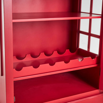 Deco 79 Wooden Telephone Standing Wine Rack Vintage London Booth 2 Shelf and 6 Bottle with Drawer Storage, 26" x 15" x 74", Red
