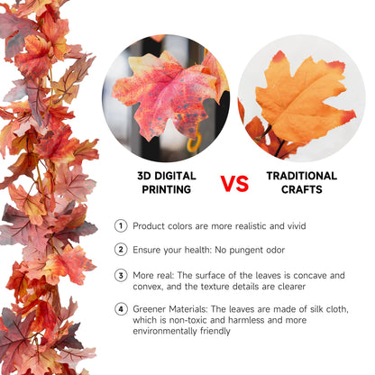 IPLNTS 2 Pack Fall Leaf Garland 5.7ft/Piece 3D Artificial Maple Leaves Autumn Garland Fall Thanksgiving Decorations for Home Fireplace Wall Table Party Porch Indoor Outdoor Decor