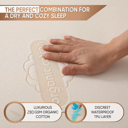 Deluxe Waterproof Organic Mattress Protector Twin - Certified Organic Cotton, Breathable Mattress Pad Cover