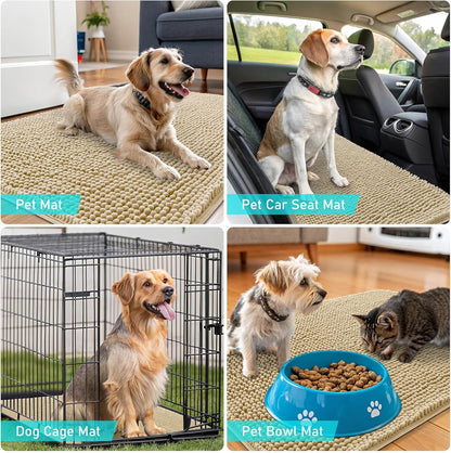 OLANLY Dog Door Mat - Absorbent Non-Slip Chenille Mat for Muddy Paws | 59x35 Inches, Beige