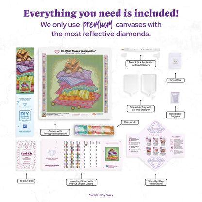 DIAMOND ART CLUB Princess and the Pea Kitty Diamond Painting Kit, Fun DIY Crafts for Adults, Square Diamond Art Canvas, 13" x 13" (33 cm x 33 cm)