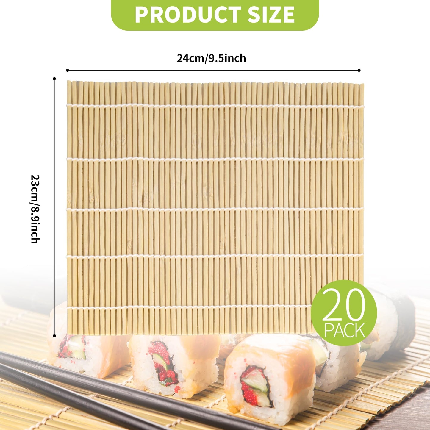 Axigundaone 20 Pcs Bamboo Sushi Rolling Mat Bulk, 9.5 x 8.9 Inch Bamboo Square Sushi Mat Roller, Sushi Making Roller Mats for Beginners, Sushi Party