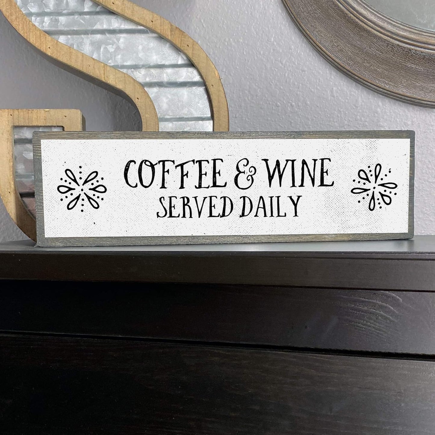 Coffee Wood Signs (Medium - Wood and Metal, Coffee and Wine Served Daily)