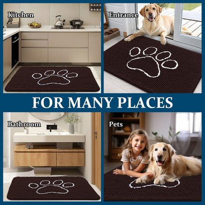 OLANLY Dog Door Mat - Absorbent Non-Slip Mud Mat for Paws | 47x24 Inches, Quick Dry Chenille, Brown