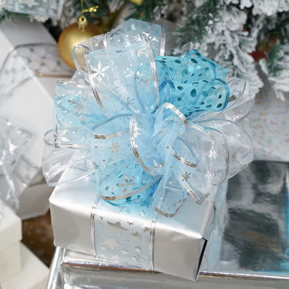 MEEDEE Turquoise Christmas Ribbon - 2.5 Inch, 6 Rolls, 36 Yards - Blue & Silver for Christmas Tree