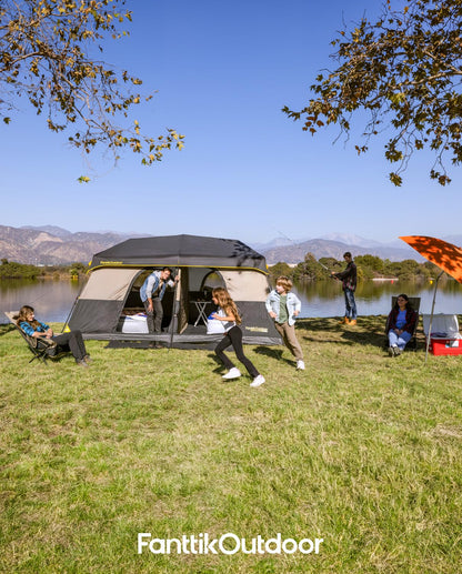 FanttikOutdoor Zeta C10 Pro Max Instant Cabin Tent 10 Person Camping Tent Setup in 60 Seconds with Rainfly & Windproof Portable with Carry Bag for Family Camping & Hiking, Upgraded Ventilation, Khaki
