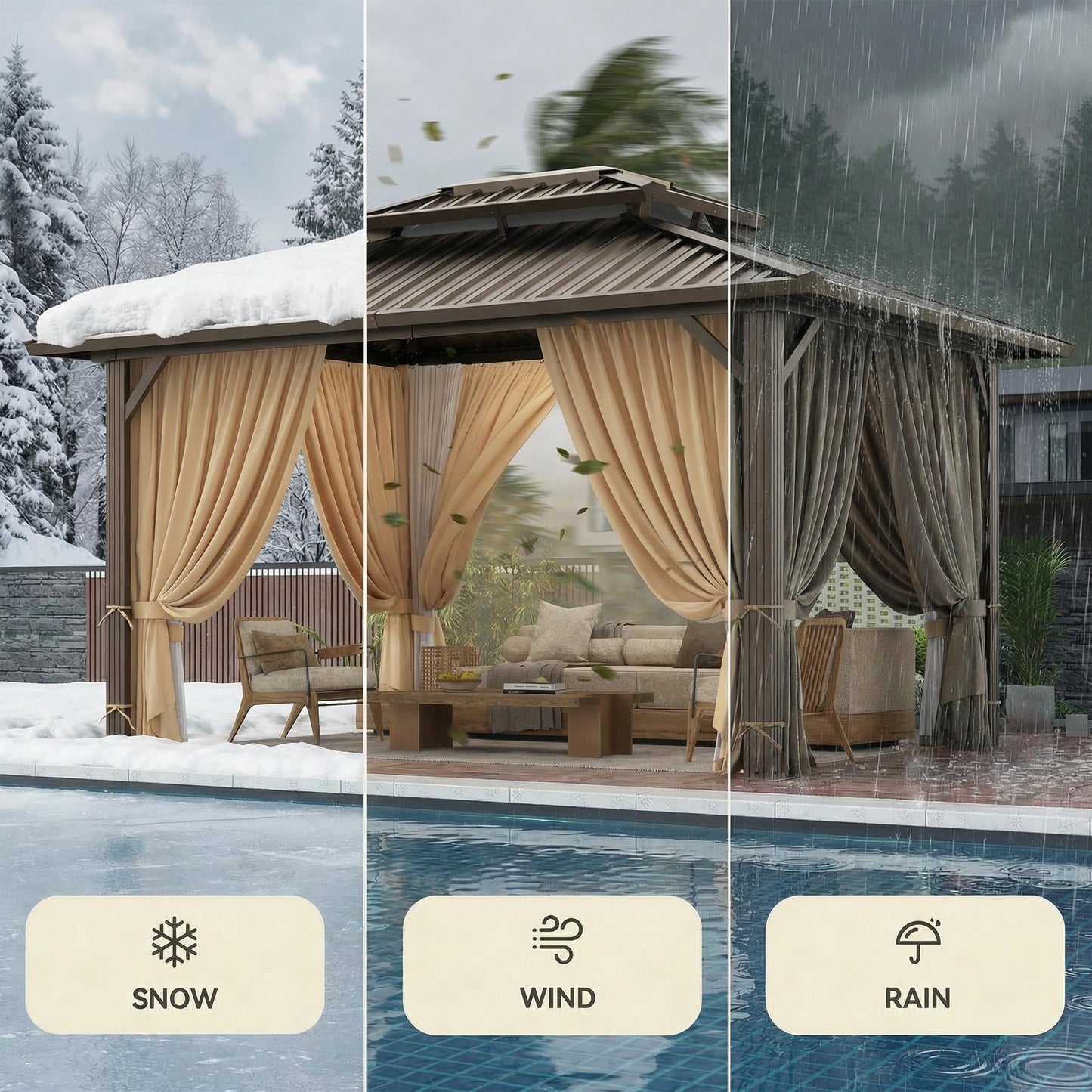 HOTEEL 10x12 Hardtop Gazebo Hot Tub Gazebo with Flame-Retardant Curtain Netting, Heavy Duty Pavilion with Galvanized Steel Double Roof, Aluminum Frame Outdoor Canopy for Patio, Party