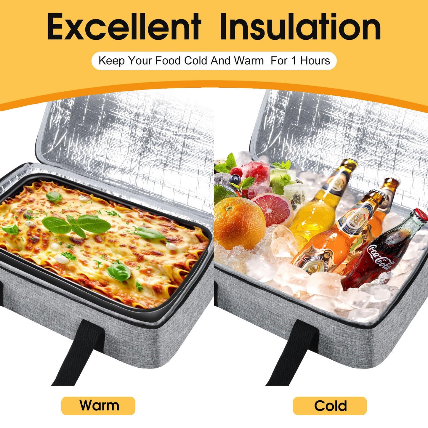 MIAOJIE Insulated Casserole Carrier, Portable Casserole Carrier for Hot or Cold Food Lunch Tote Warmer or Cooler Bag, Lasagna Lunch Bag for Potluck Parties- Fits 9" x 13" Baking Dish-Grey