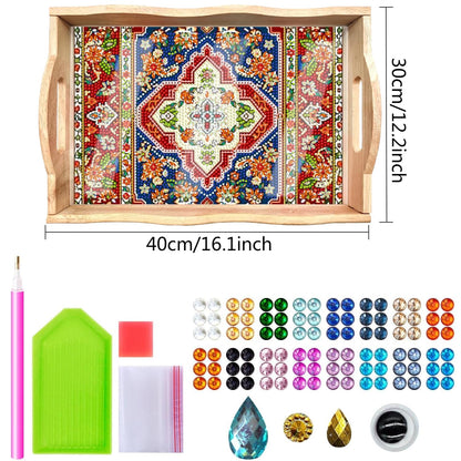 DOTSOPS 5D Diamond Art Kits for Adults Wooden Serving Tray with Handle Special Diamond Painting Plate Big Gem Dots Paint by Numbers Crafts Kits for Living Room Mandala 12 x 16 Inches