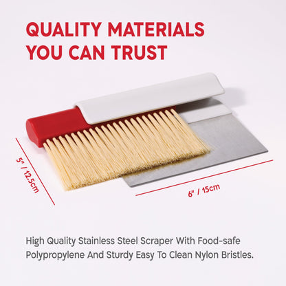 KneadAce Dough Scraper & Baker’s Brush Set. Stainless Steel Bench Scraper & Flour Cleaning Brush. Kitchen Tool for Pastry, Sourdough and Baking Prep Bread Dough Cutter, Gift For Bakers (White/Red)