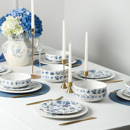 Stone Lain Fiore 24-Piece Dinnerware Set New Bone China, Blue