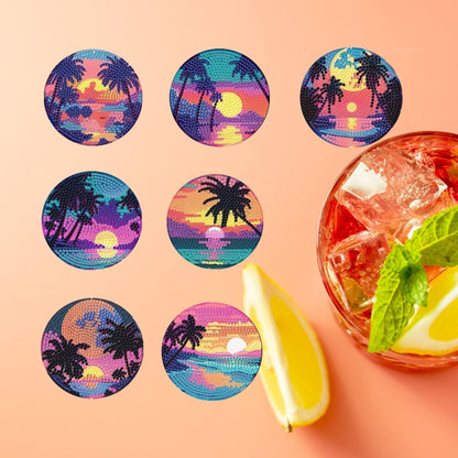Bloomthread Sunset Beach Diamond Art Coasters Kits with Holder- 8 Pcs Acrylic Diamond Painting Coasters for Adults Beginners, DIY Craft Art Kits (Sunset)