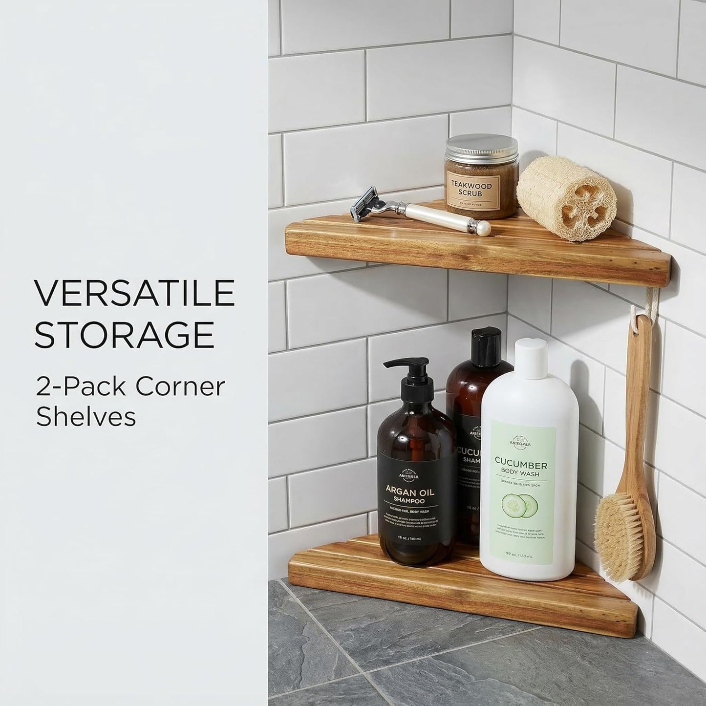 2 Pack Wooden Corner Shower Shelf Triangular Corner Shelf Wooden Bathroom Shelf for Tiled Wall, Shower Corner Shelf, No