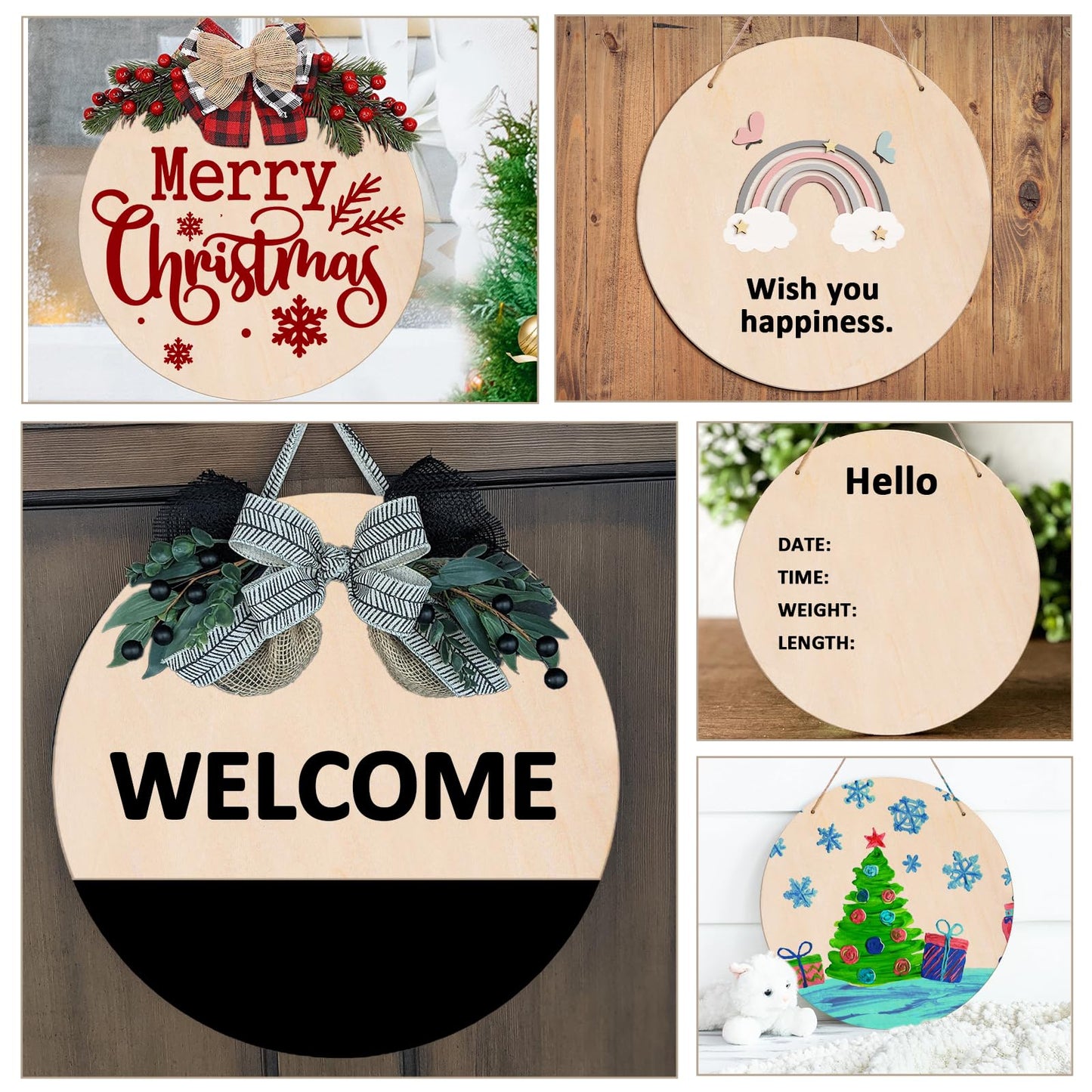 25 Sheets Blank Wood Circles for Crafts, 12 Inch Unfinished Round Wooden Hanging Signs with Holes, Wooden Discs for DIY Crafts Door Hanger Sign Painting Home Wall Decor Gift