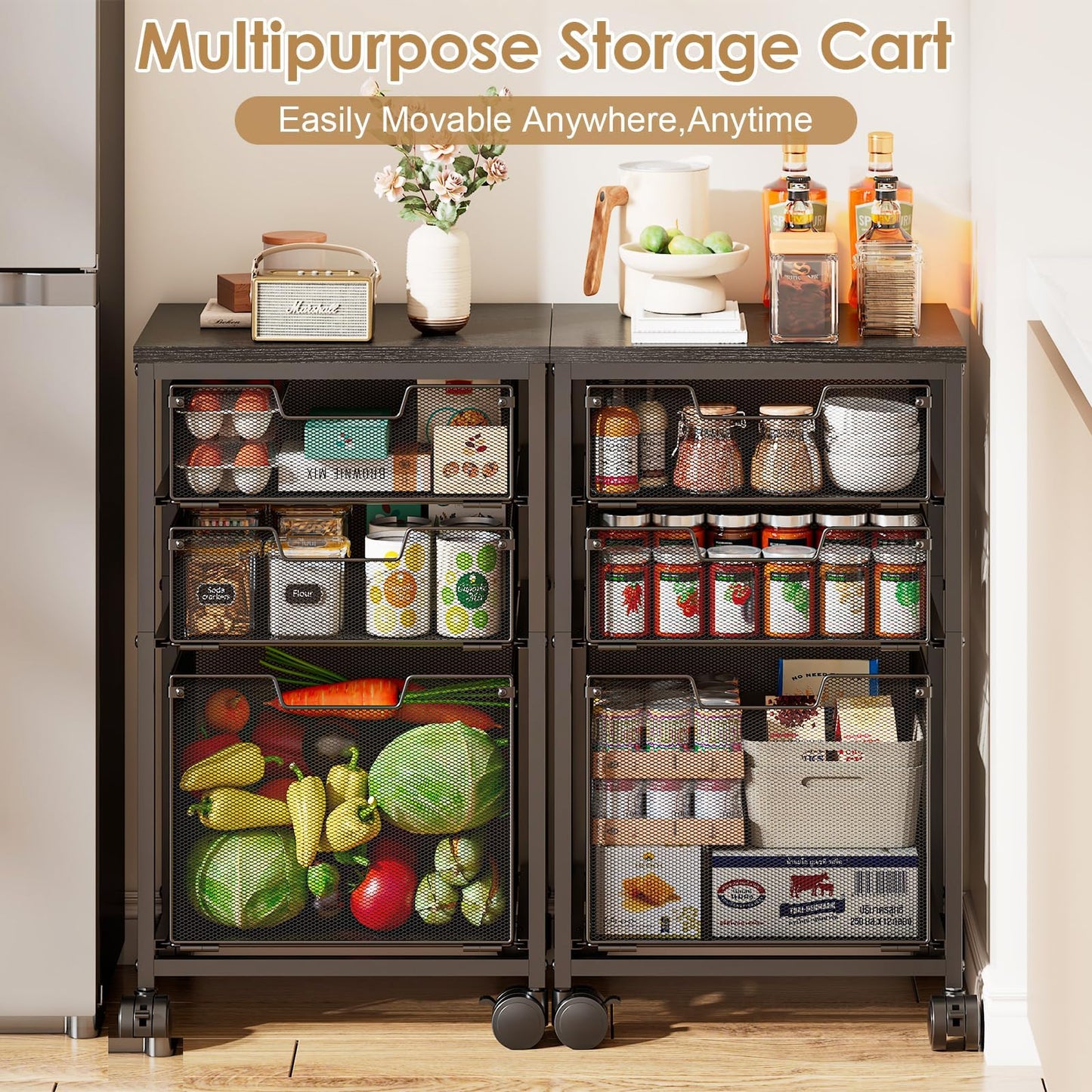 Sbanmao Rolling Storage Cart with 1L+2S Drawers, Mobile File Cabinet, Hanging File Folder Organizer, Printer Stand Utility Cart Filing Cabinet, Craft Art Organizer Cart for Classroom, Office, Home