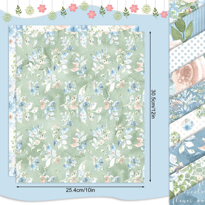 JarThenaAMCS 12 Sheet Blue Floral Heat Transfer Vinyl Watercolor Flower HTV Iron on Vinyl Blue Adhesive Vinyls for Mugs DIY Crafts Fabric T-Shirt Supplies, 10 x 12 Inch