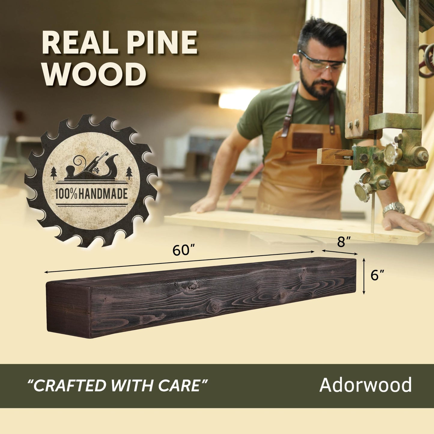 Adorwood Handmade Fireplace Mantel Shelf, Extra Wide Rustic Wood Mantles for Over Fireplace, Wall Mounted Floating Mantel Shelves for Living Room Decor (Dark Walnut, 60 inches)