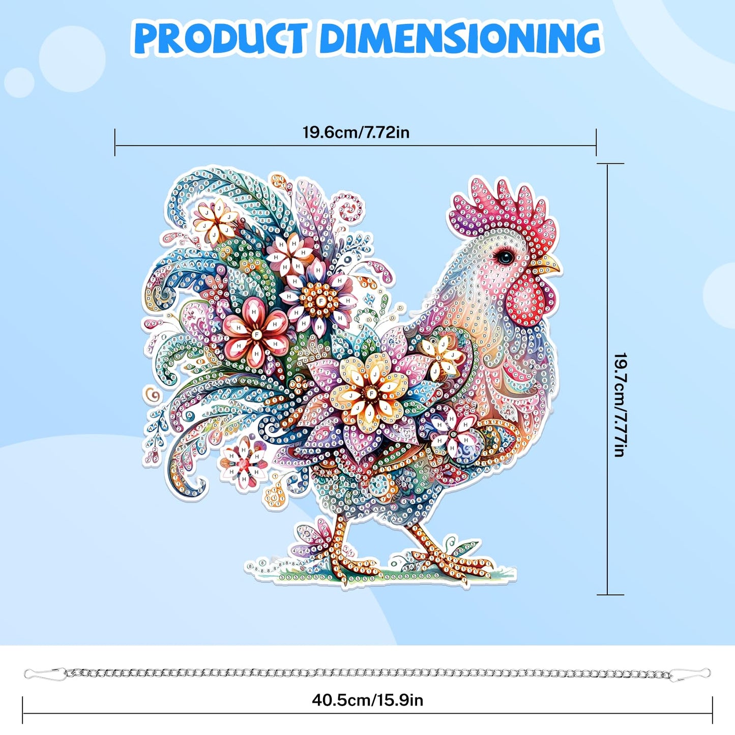 Bowetile Chicken Hanging Diamond Art Painting Kits for Adults, 5D Special Shape Diamond Art Chicken Kits, Crystal Diamond Gem Art Suncatchers Painting Pendant for Home Wall Decor
