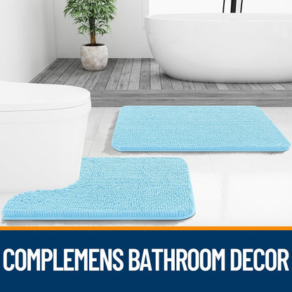 OLANLY Bathroom Runner Rugs - Soft Absorbent Chenille with Rubber Backing | Quick Dry, 47x17, Sky Blue