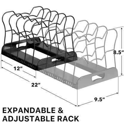 Simple Houseware Expandable Pan Organizer Rack, 10 Adjustable Compartments, Black - Kitchen Cabinet Organizer for Pots, Pans, Lids & Bakeware - Pantry & Countertop Storage