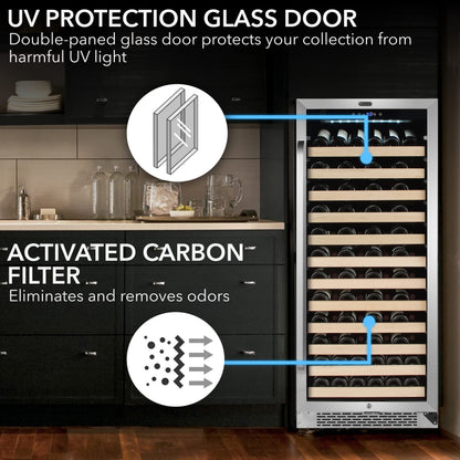 Whynter BWR-1002SD 100 Built-in or Freestanding Stainless Steel Compressor Large Capacity Wine Refrigerator Rack for Open Bottles and LED Display, Black