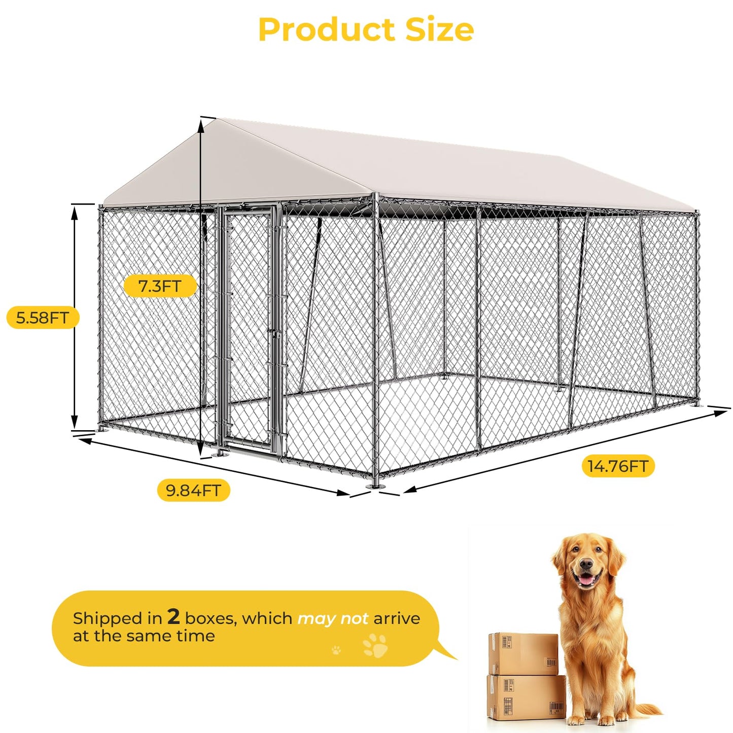 Lyromix 10 x 15FT Large Outdoor Dog Kennel with Roof, Dog Kennel Outside with Waterproof Cover, Galvanized Heavy Duty Chain Link Dog Runs Cage Playpen for Outside with Secure Lock