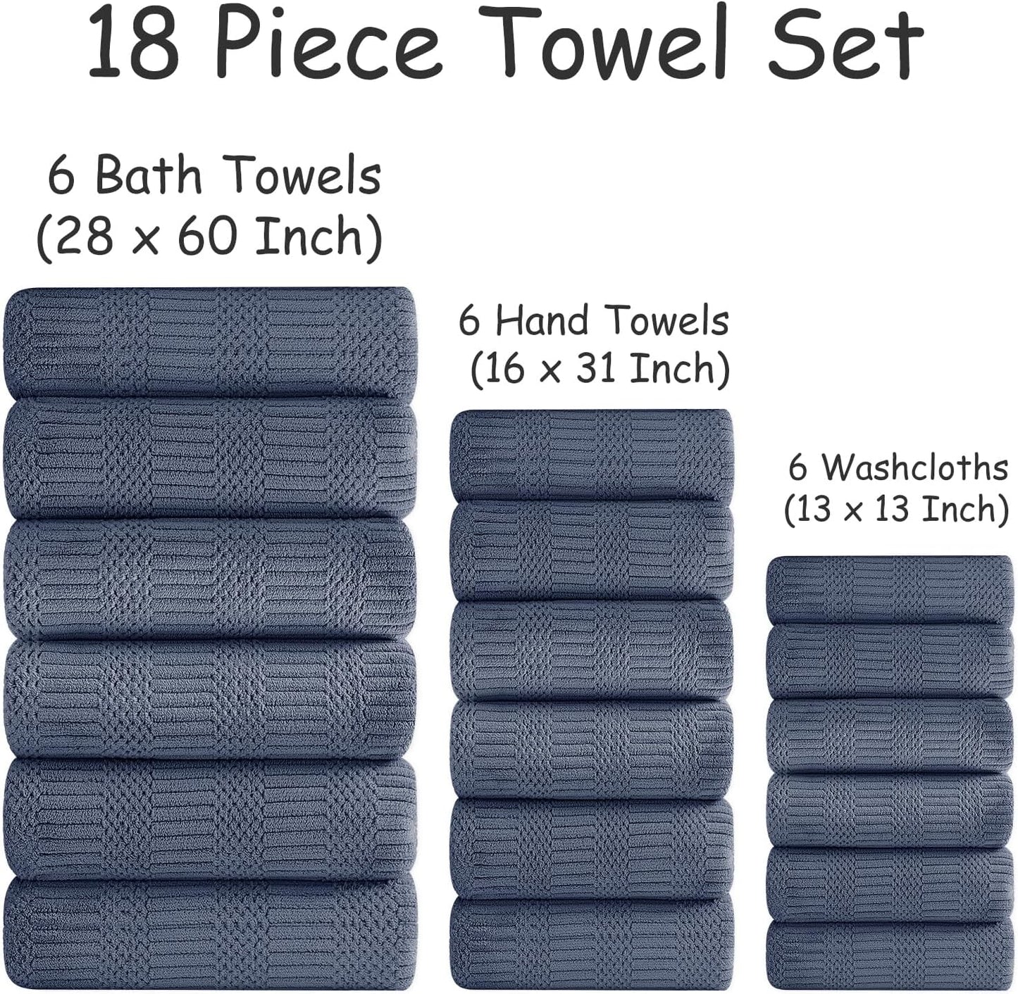 18 Set-6 Sheets,6 Towels,6 Set Pcs Purple Blue Family Towels Bath Hand Washcloths Soft Polyester Towels Absorbent