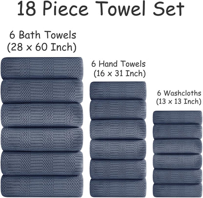 18 Set-6 Sheets,6 Towels,6 Set Pcs Purple Blue Family Towels Bath Hand Washcloths Soft Polyester Towels Absorbent