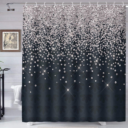 Silver Gray Bokeh Shower Curtain, Falling Snow Night Sky Stars 3D Printed Fabric Bathroom Curtain, 70 x 72 Inch