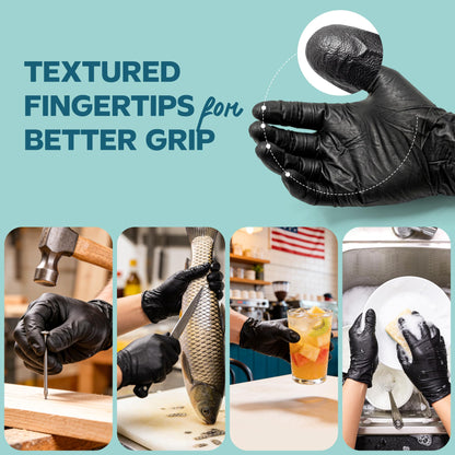 Comfy Package GUSTO Black Nitrile Gloves [100 Count] 6 Mil, HEAVY DUTY Disposable Gloves for Food Prep, Cooking, Tattoo, Cleaning – Latex-Free, Powder-Free, Textured Fingertips - Medium (Formerly
