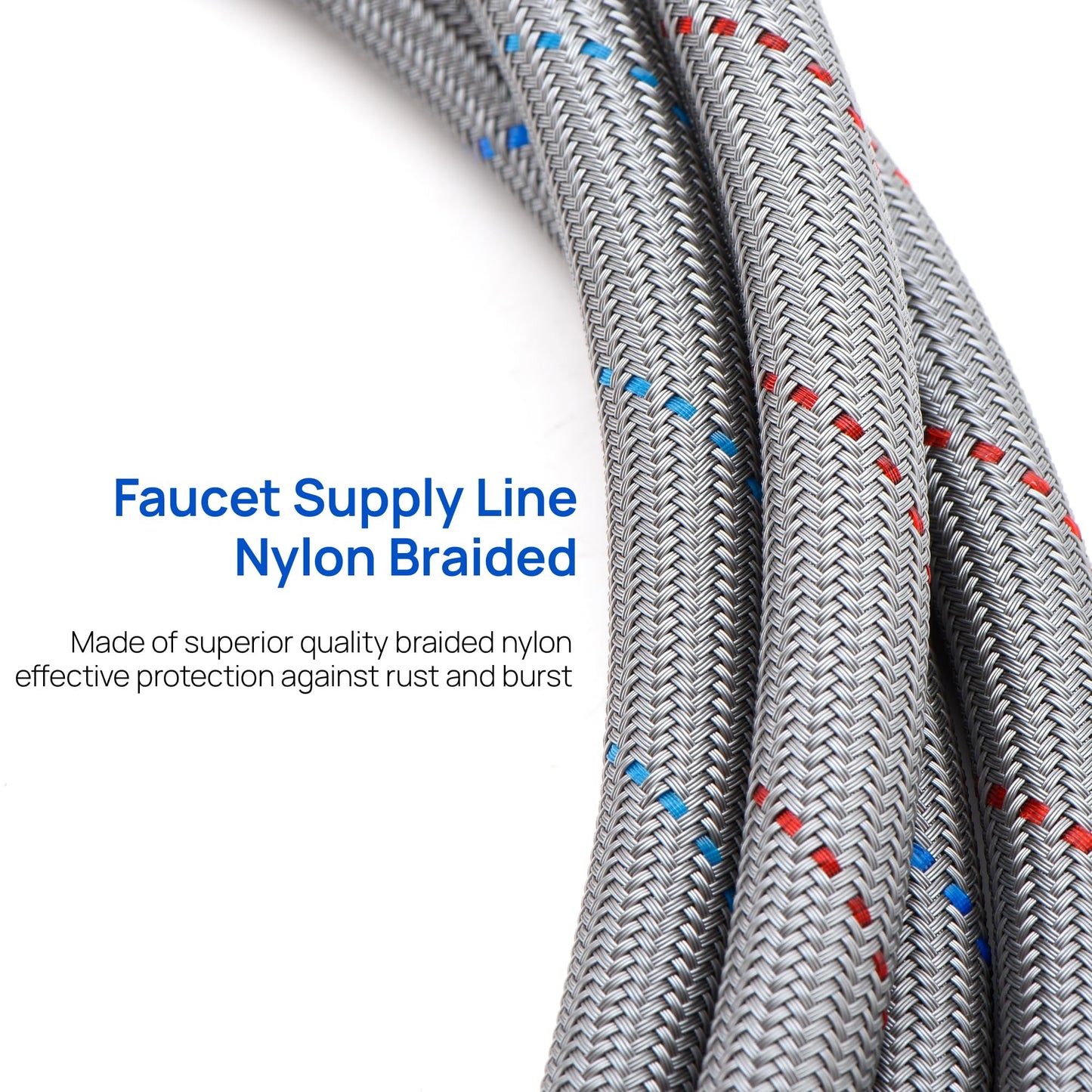 J-HVA Faucet Supply Lines Length 12" x G 3/8 Female Thread Connector Braided Nylon Extension Hoses for Bathroom Kitchen Sink Faucet Hose Filter, Stainless Steel Nut (1 Pair)