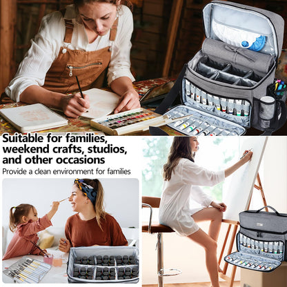 Acrylic Paint and Brush Set Organizer Bag - Carrying Case Compatible with Apple Barrel, Shuttle Art, Caliart Art Supplies - Includes Detachable Paint Brush Holder - for Travel/Outdoor Sketching (Gray)