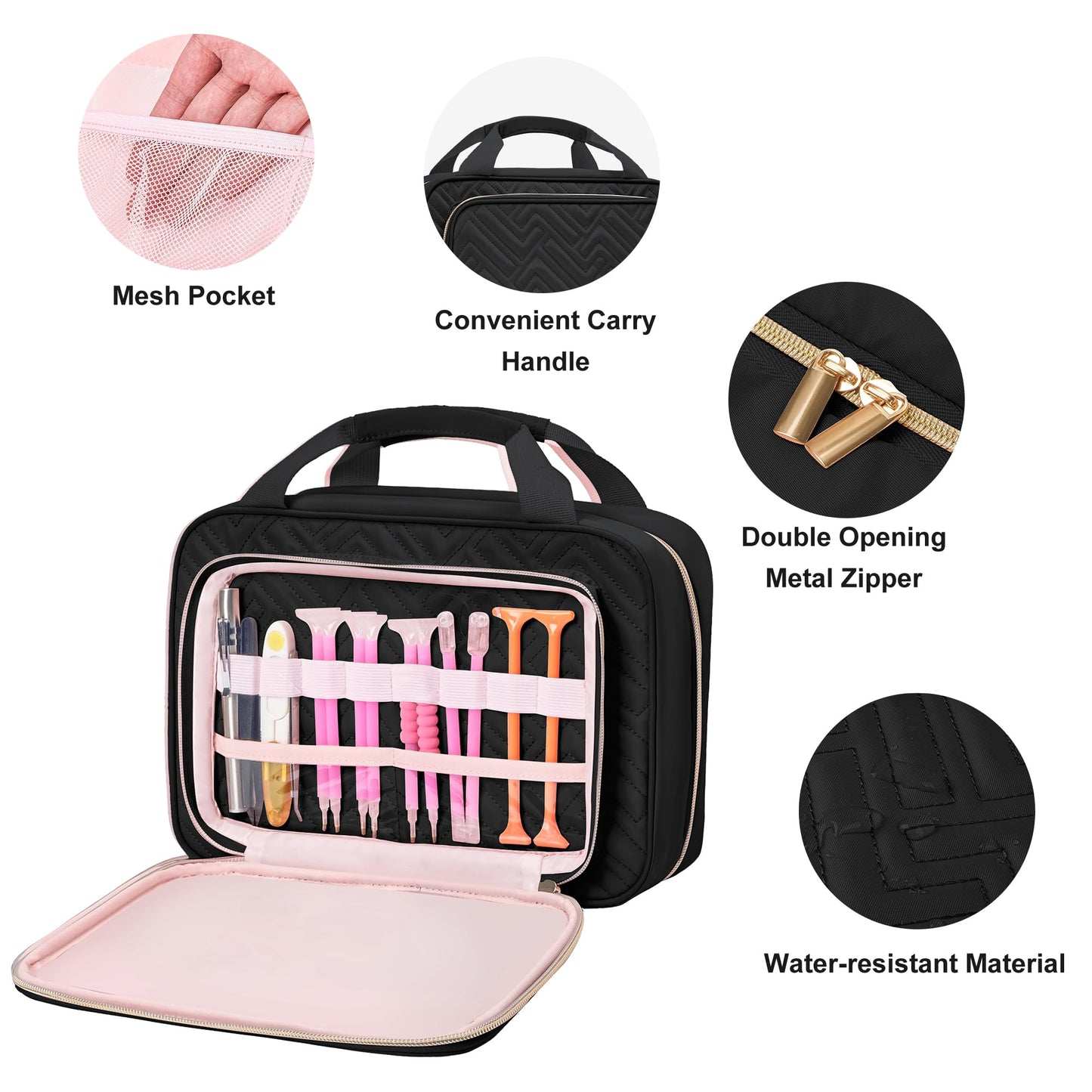 Leudes Diamond Painting Storage Containers, 60 Slots Bead Storage Box for Diamond Art Kits Accessories Organizer Case (Only Bottles and Bag) (Black-2(60 Jars))
