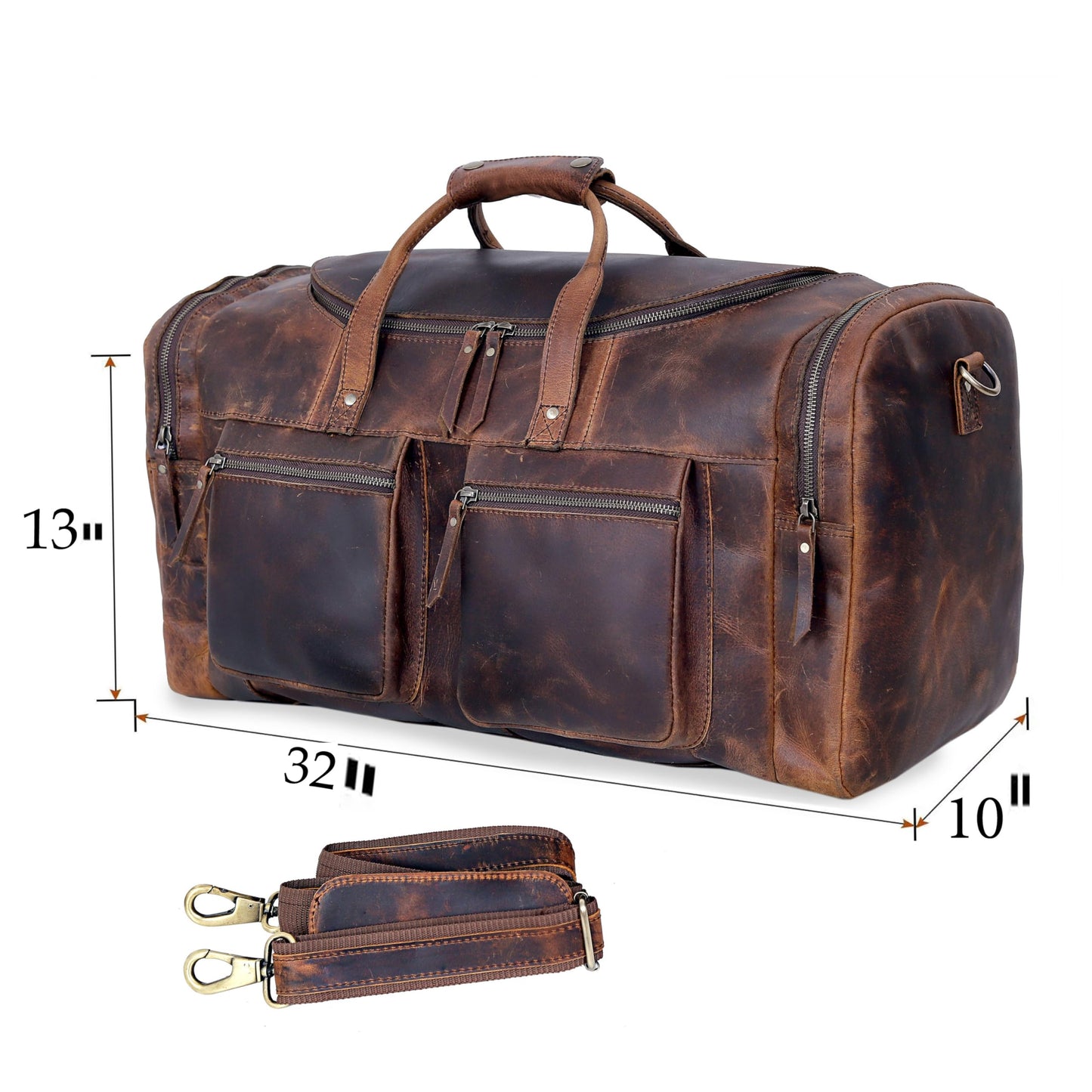 32" Vintage Duffel Classic Style with Modern Outlook Retro Thick Full Grain Cowhide Handmade Airplane Under seat Carry On Bags Leather Gym Overnight Luggage Bag